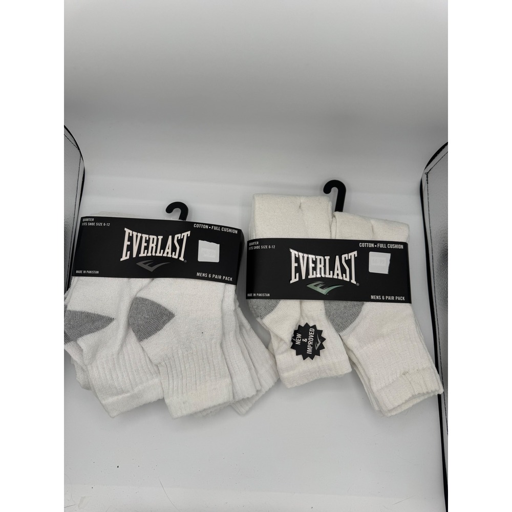 lot 2 Everlast Mens Quarter Socks 12 Pair Pack White Grey Athletic Cushion Shoe